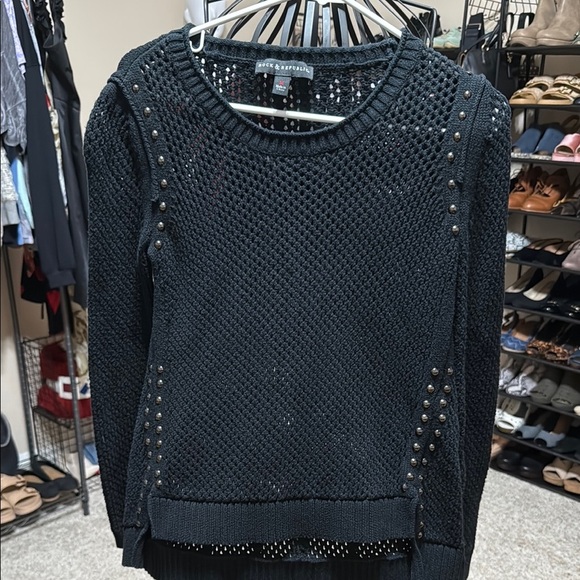 Rock & Republic Black Crew Neck Net Sweater With Stud Detail - Picture 1 of 5